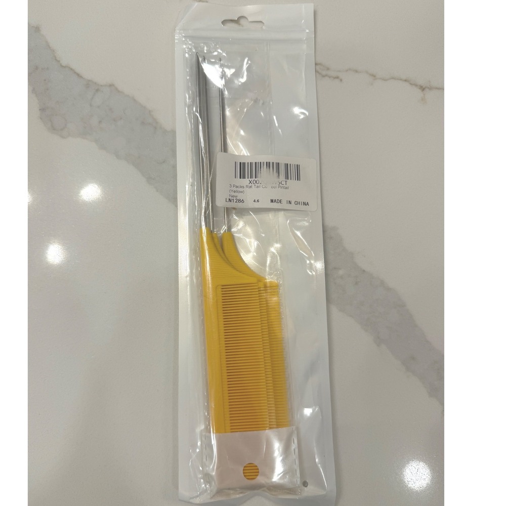 3 Pack Yellow Rat Tail Comb Set Stainless Steel Pin Tail Hair Styling Tools